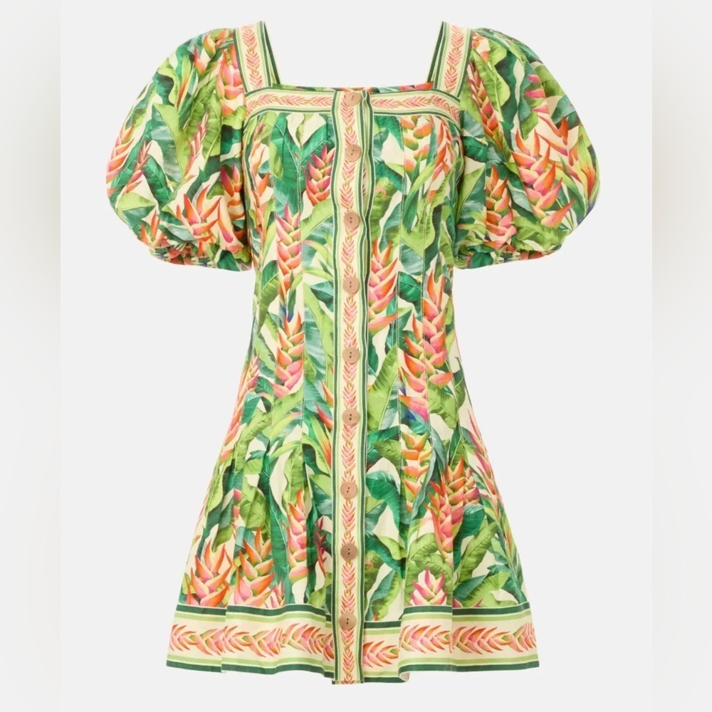 FARM Rio Green Leaf Print mini Dress XS - Picture 5 of 13